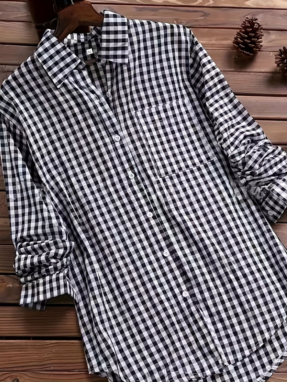Plaid Checkered Button-Up Shirt Women Long Sleeve Lapel Collar Viscose Blend Casual All Season Versatile Blouse for Women