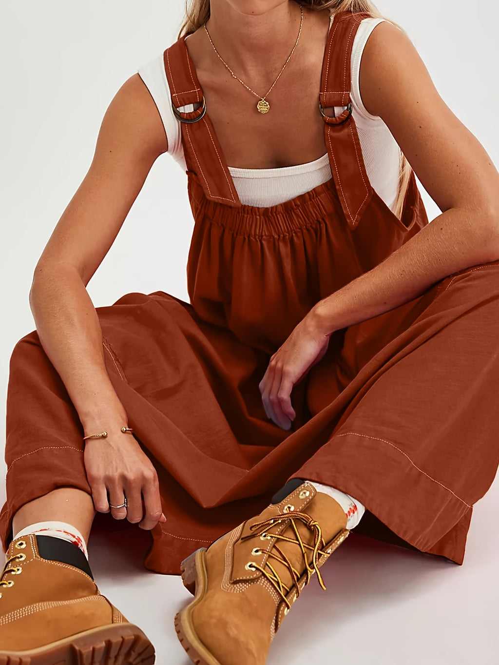 Overall Dress Women Loose Adjustable Strap Midi Length Big Pockets Workwear Casual Bib Jumper Dress Spring Summer S M L XL XXL
