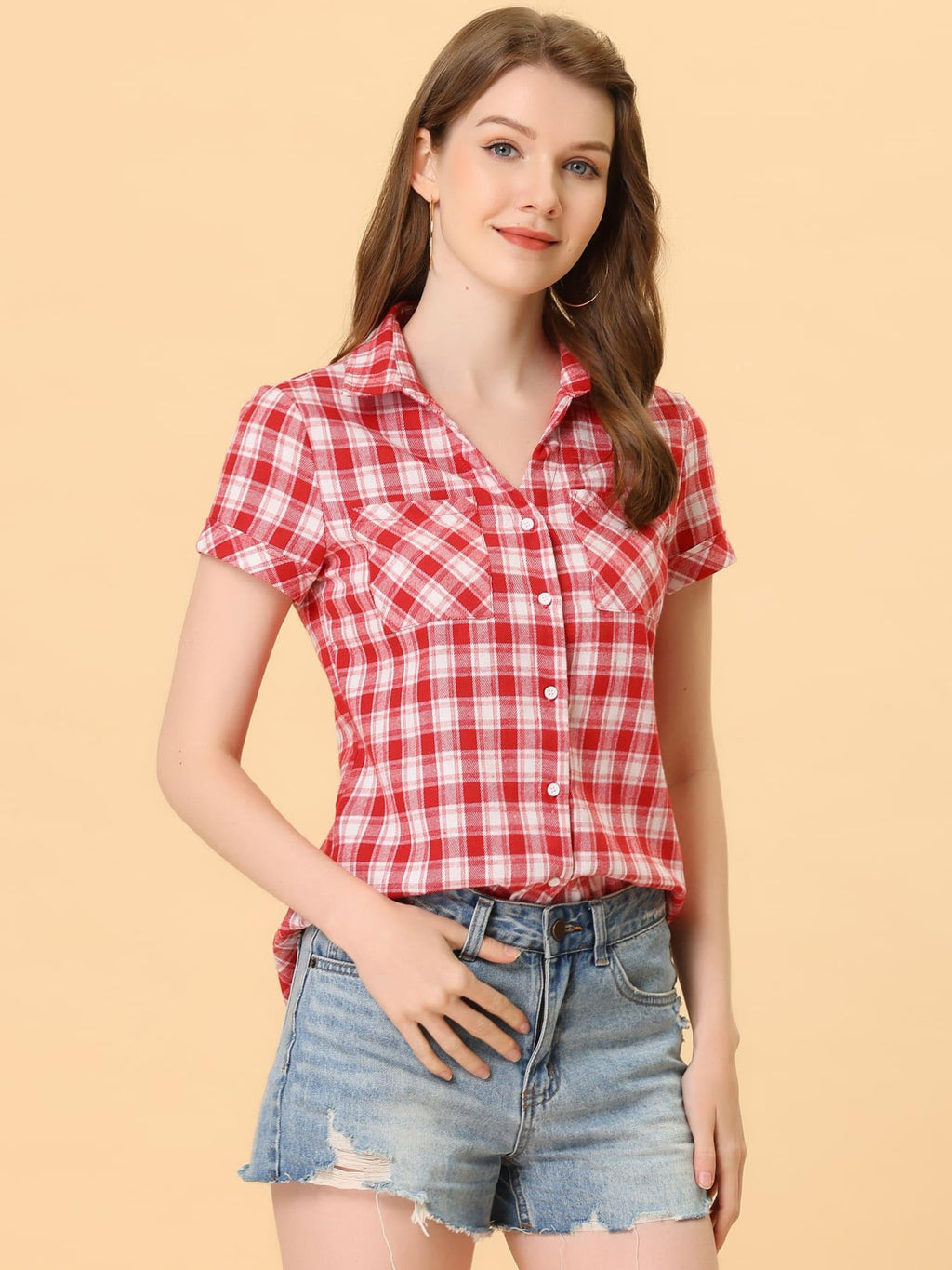 Western Plaid Button Shirt for Women | Classic Flannel Checkered Long Sleeve Top | Casual Country Style Blouse | Machine Washable Women's Plaid Shirt