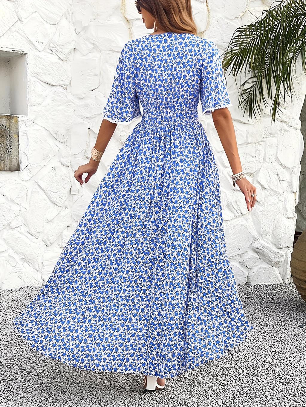 Floral Print V-Neck Tassel Dress Women Elegant Viscose Boho Midi Dress for Party Vacation S-XXL