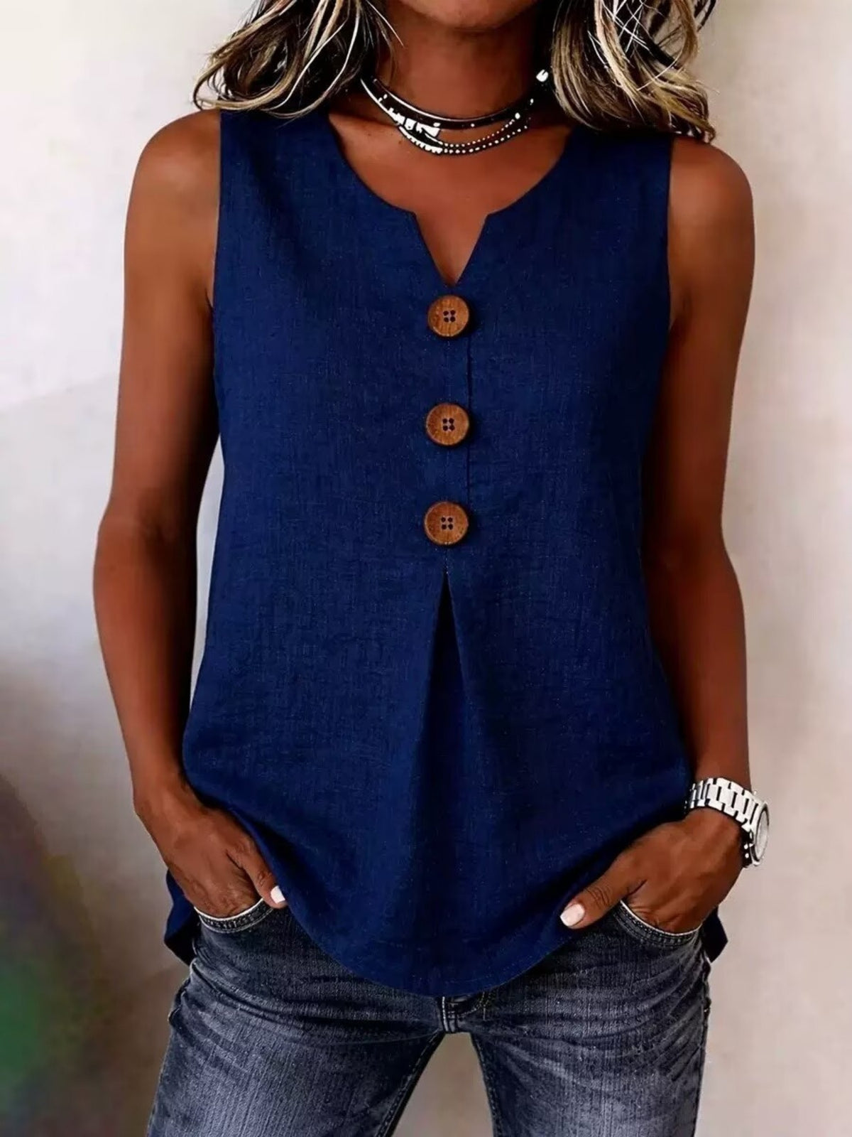 Women Sleeveless V Neck Tank Top Loose Fit Flowy Casual Summer Shirt Tops S-XXL