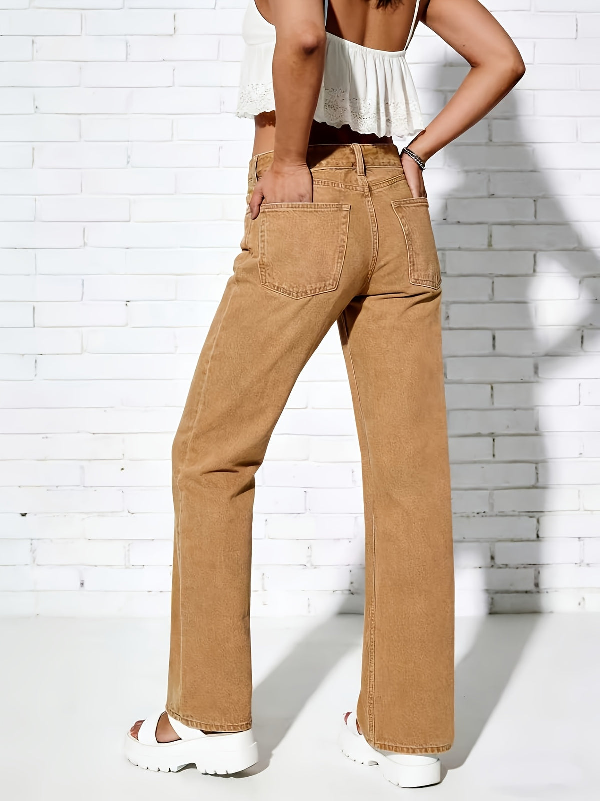 Women's High-Waisted Light Wash Stretch Straight Jeans Machine Washable Casual Pants Multi-Color S-XXL