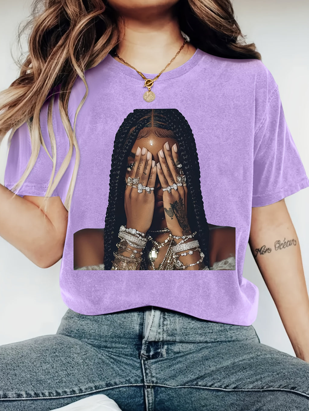 Fashionable Print Crew Neck T-Shirt for Women - Lightweight Breathable Polyester Casual Short Sleeve Tee Spring Summer Everyday Wear