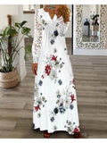 Women's Bohemian White Lace Long Dress V-Neck Long Sleeve High Waist A-Line Flowing Hem Romantic Date Beach Dress