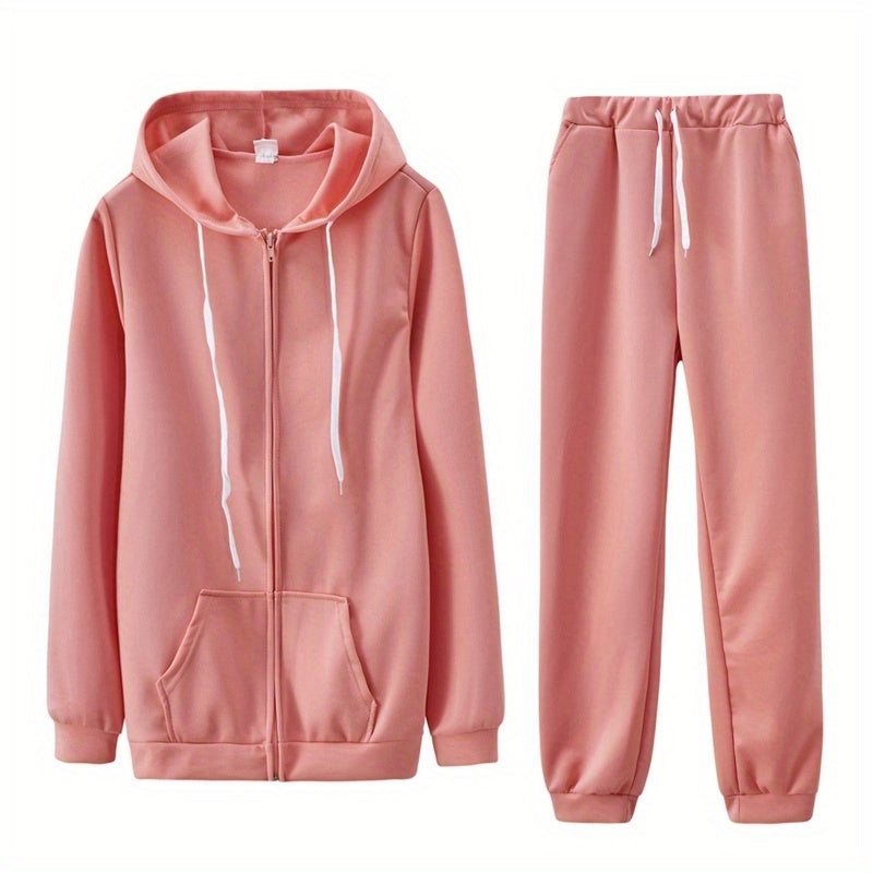 Women's Zip-Up Hoodie Jogger Set 2 Piece Tracksuit Sweatsuit Casual Solid Color Sweatpants Outfit S-XXL
