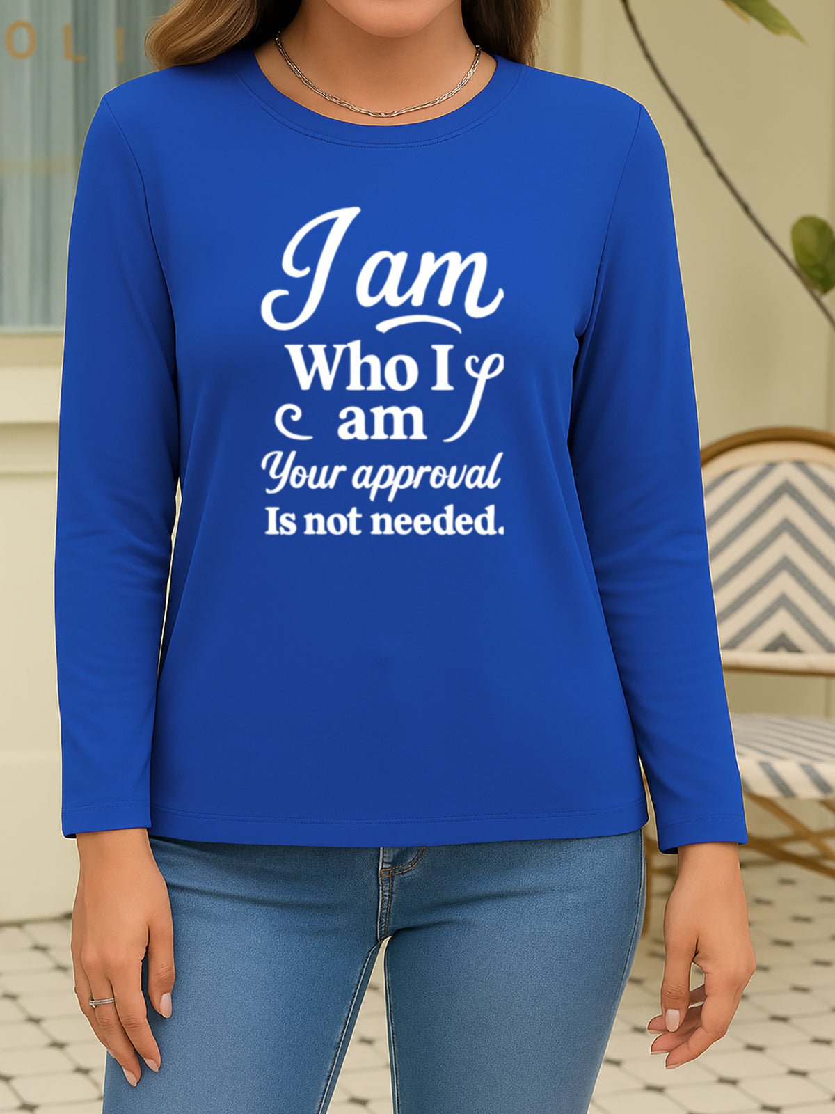 Slogan Print Long Sleeve T-Shirt Women Crew Neck Casual Graphic Tee for Travel Work Campus 100% Polyester S-XXL