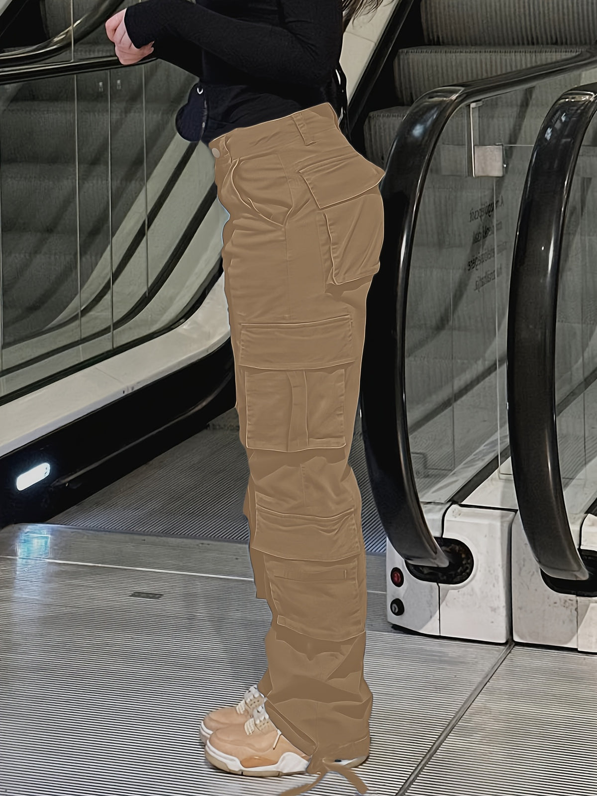 Y2K Retro Wash Women's Work Pants Multi-Pocket Casual Straight Leg Khaki Black Gray S-XXL