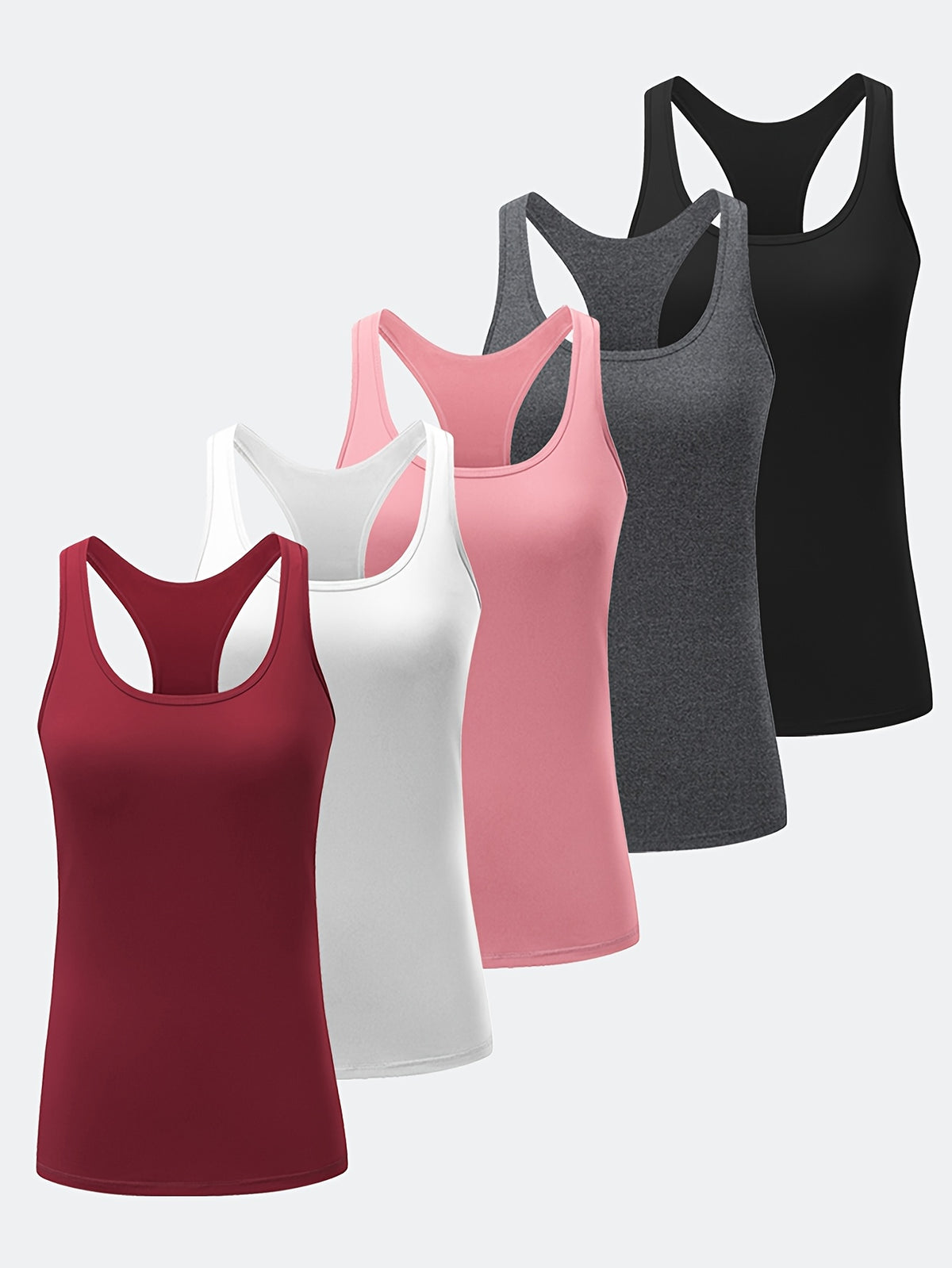 Women Tank Tops 5 Pack Slim Fit Sleeveless Camisole Unpadded Breathable Solid Color Base Layer XS-XXL