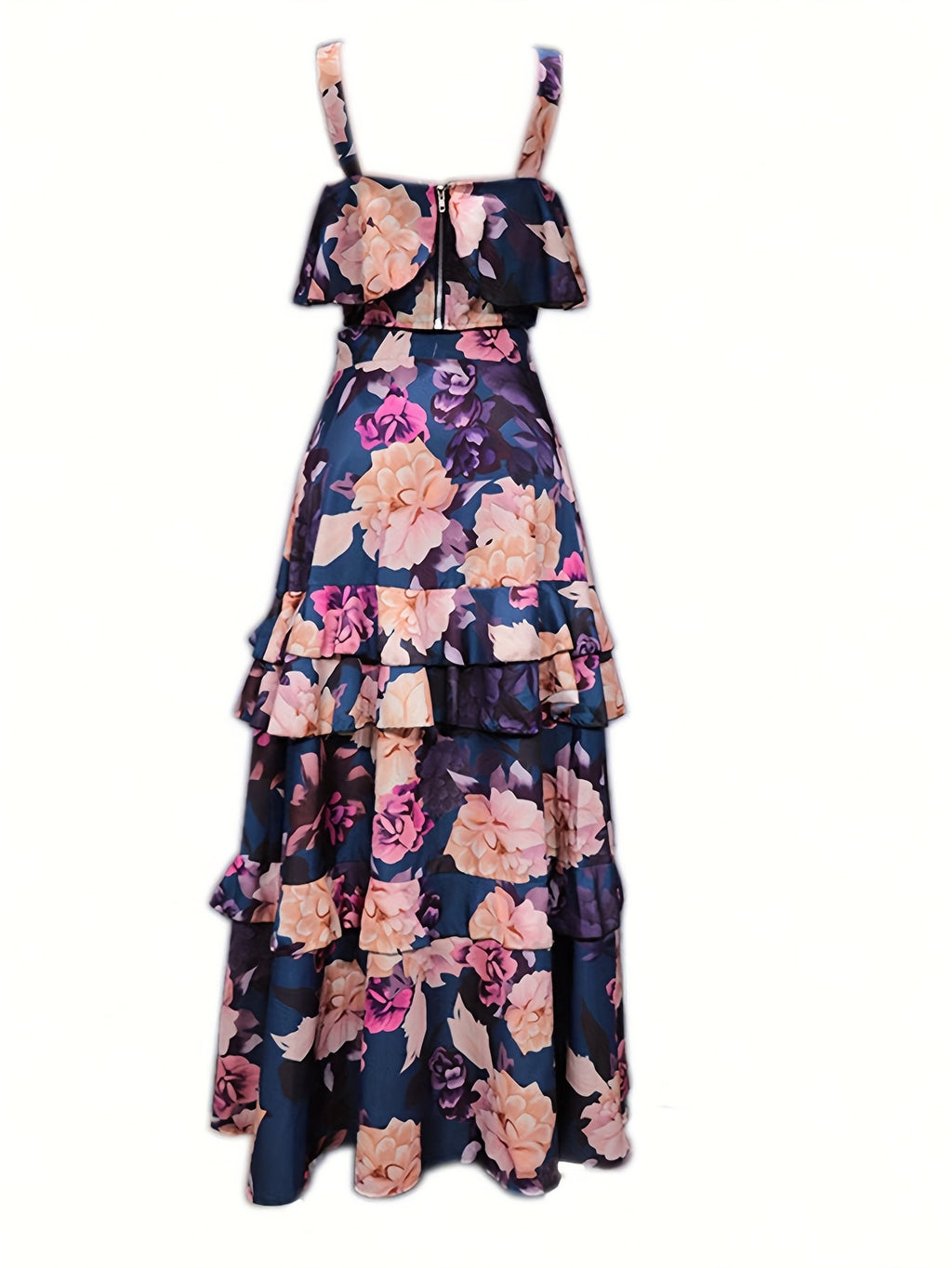 Boho Floral Print Halter Peplum Top and Cake Skirt 2pcs Set Women Beach Vacation Holiday Casual Spring Summer S-XXL