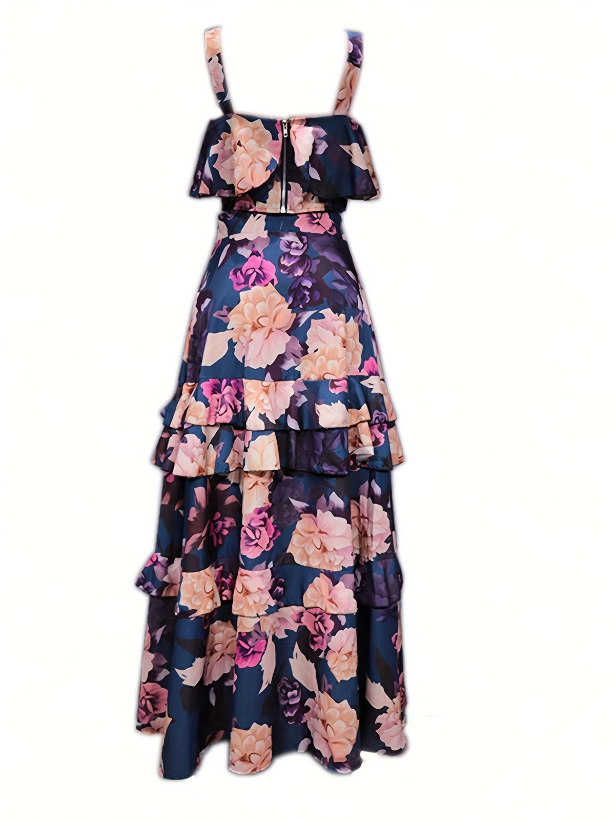 Boho Floral Print Halter Peplum Top and Cake Skirt 2pcs Set Women Beach Vacation Holiday Casual Spring Summer S-XXL