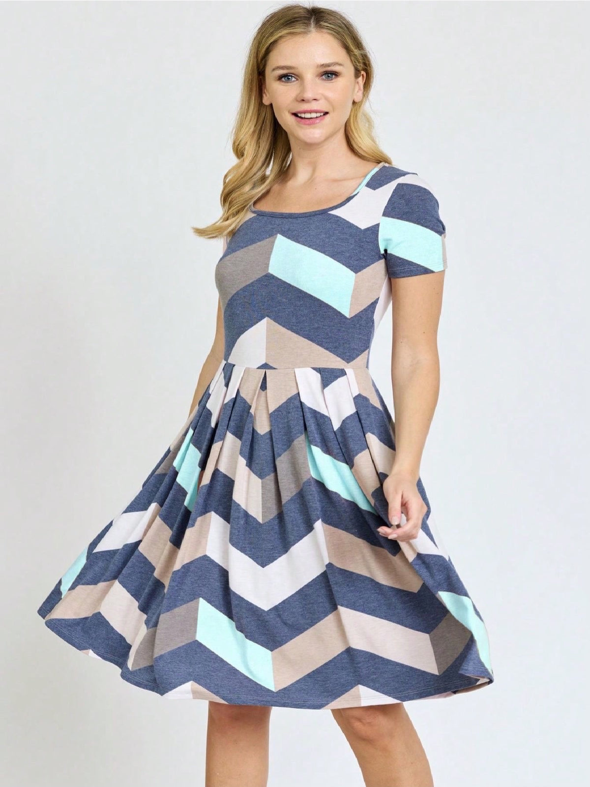 Paisley Floral Swing Dress Women Chevron Stripe Patchwork Pleated Square Neck Elastic Waist Midi Casual Plus Size S-3X