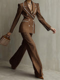 Brown Striped Rhinestone Embellished Suit Set Women Glamorous Party Formal Social Occasion Mixed Colors S-XXL