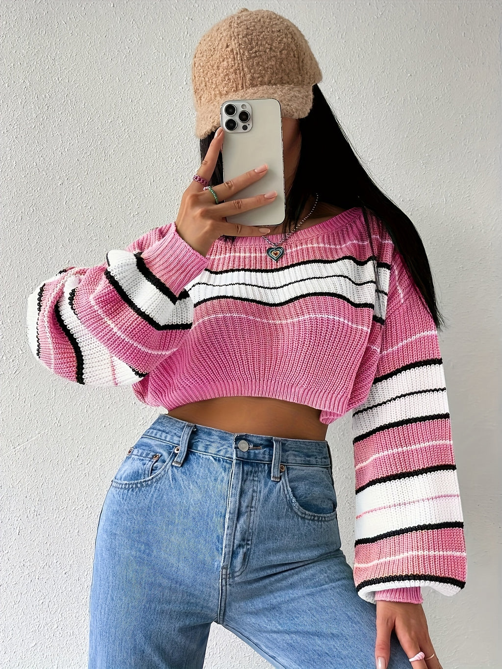 Striped Long Sleeve Sweater Women Casual Sweet Spicy Spring Fall Knit Pullover Cozy Chic Lightweight Top