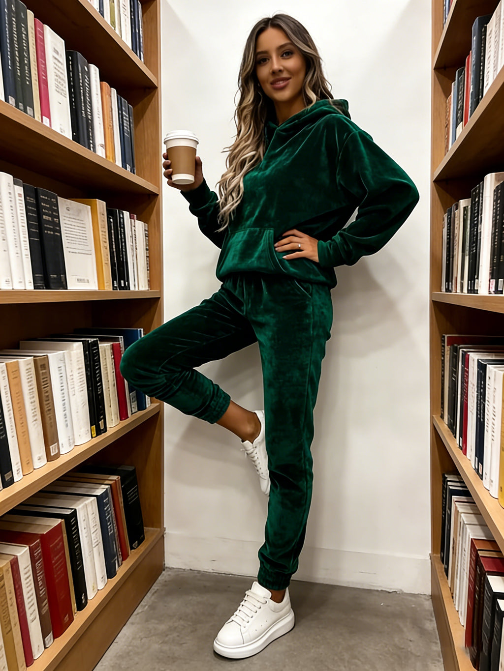 Velvet Hoodie Tracksuit Set Women 2-Piece Sweatsuit Long Sleeve Hoodie + Pants with Pockets | Warm Cozy Lounge Sportswear for Fall Winter Casual Daily Wear