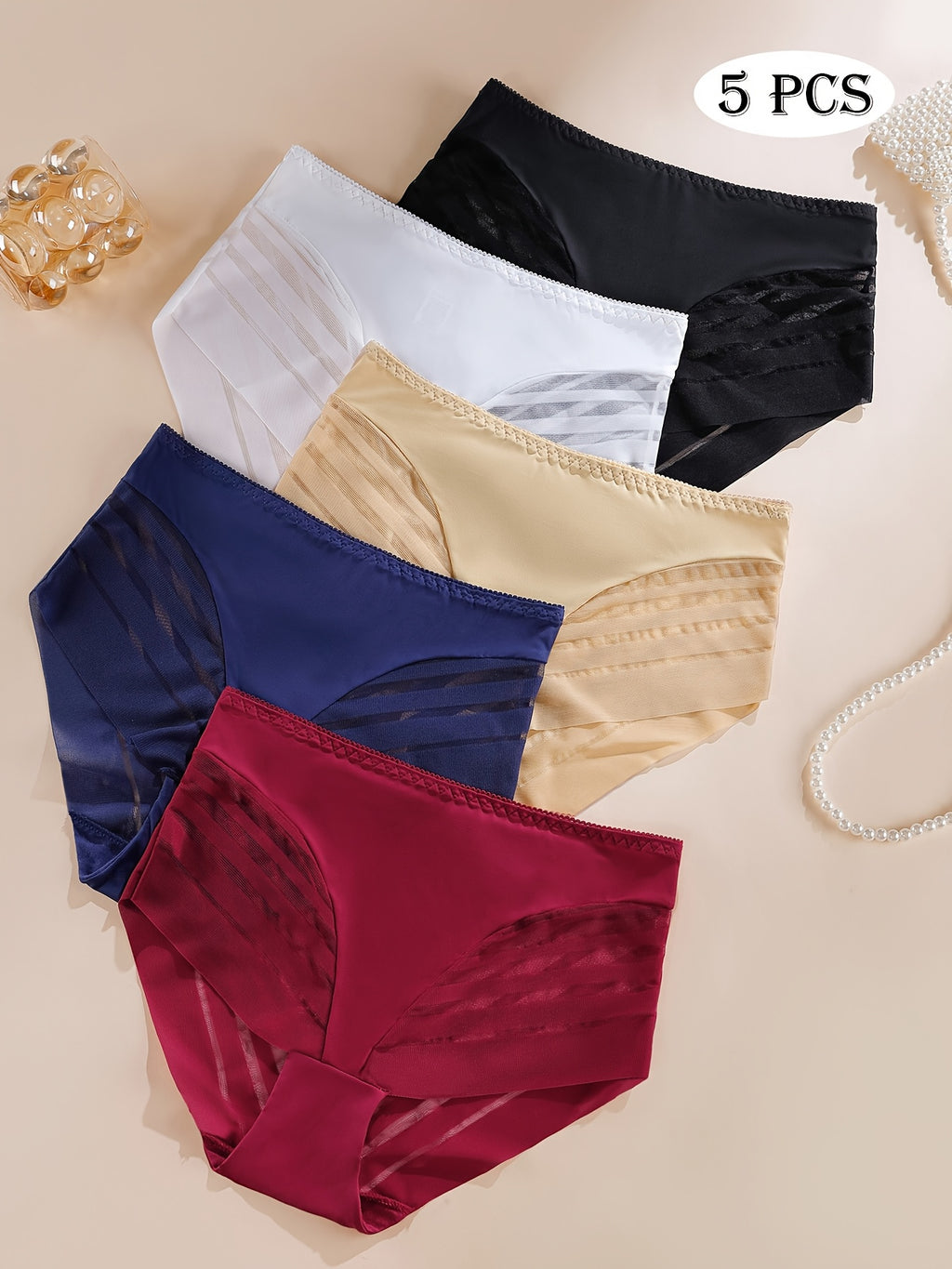 Lace Panties 5 Pack Women Mid Waist Hip Lift Breathable No Trace Comfortable Striped Triangle Underwear Sexy Ladies Lingerie