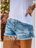 Ripped Denim Shorts for Women High Waist Distressed Raw Hem Stretch Vintage Casual Streetwear Short Jeans Blue Grey S-XXL