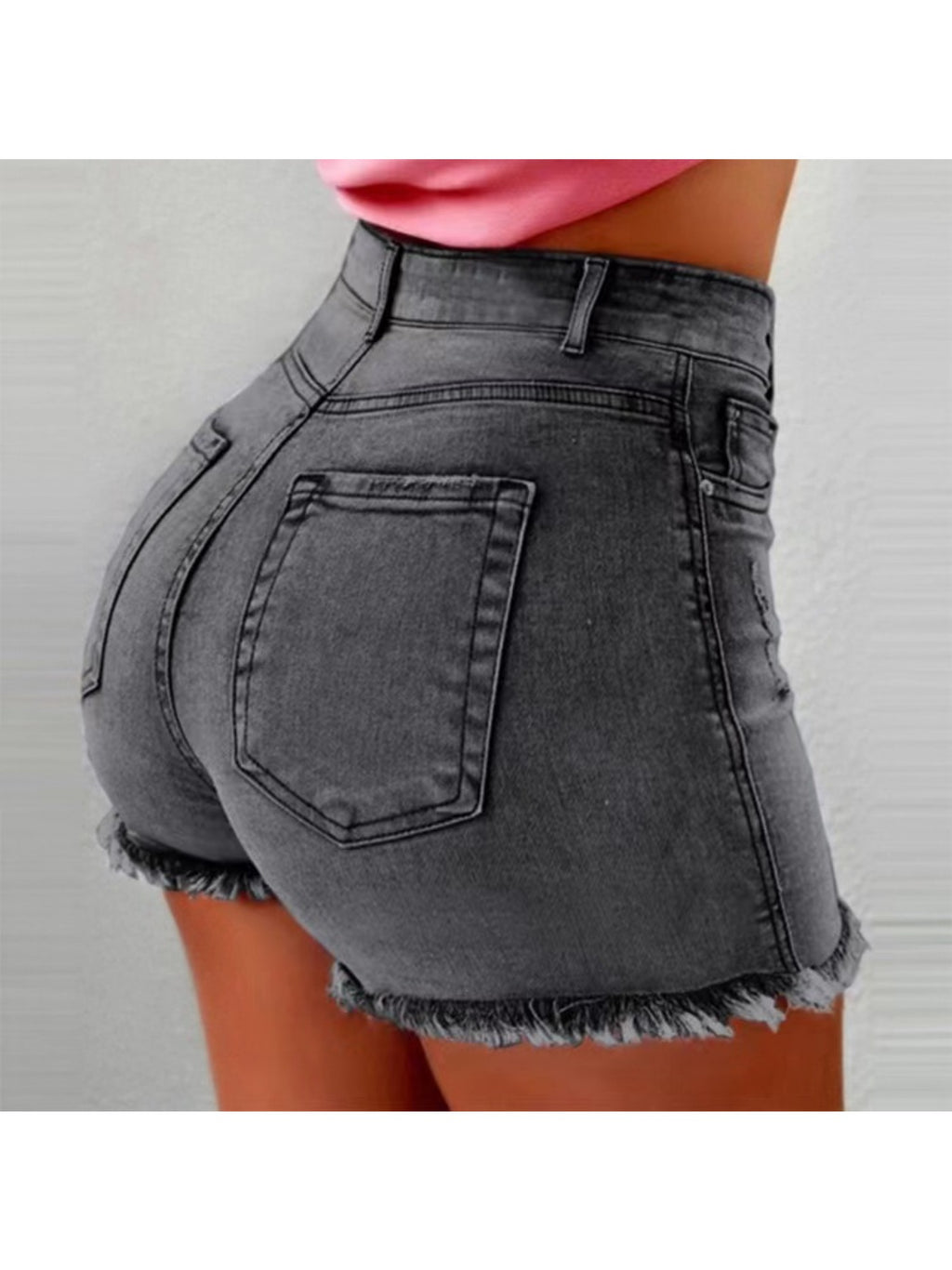 Fringe Hem Denim Shorts Women High Waist Casual Summer Hot Pants Solid Color Machine Washable Jean Shorts Spring Summer Outfit Black Blue Grey