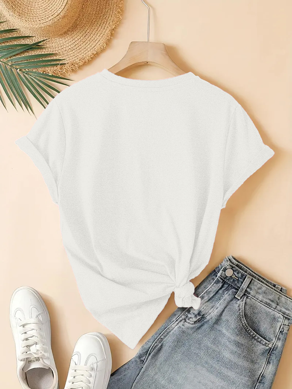 Bohemian Slogan Print T-Shirt Women Crew Neck Short Sleeve Casual Graphic Tee Viscose Blend Minimalist Spring Summer Fall Top S-XXL