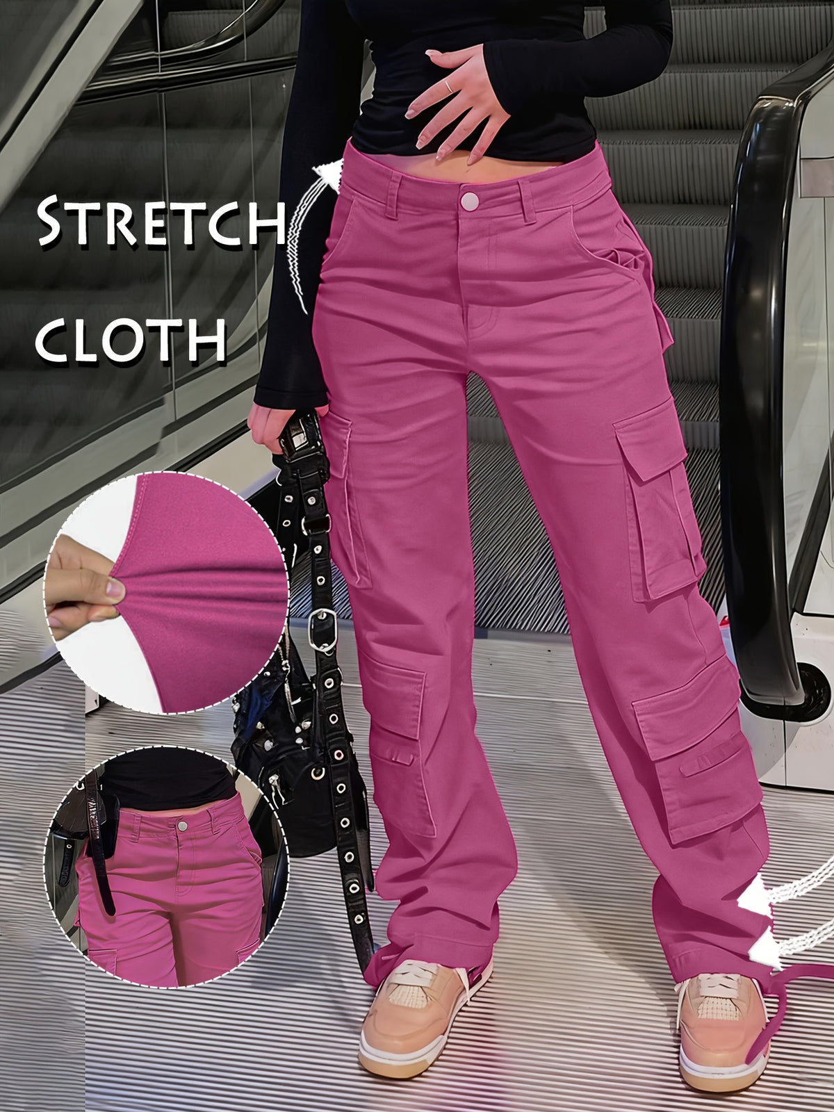 Y2K Retro Wash Women's Work Pants Multi-Pocket Casual Straight Leg Khaki Black Gray S-XXL