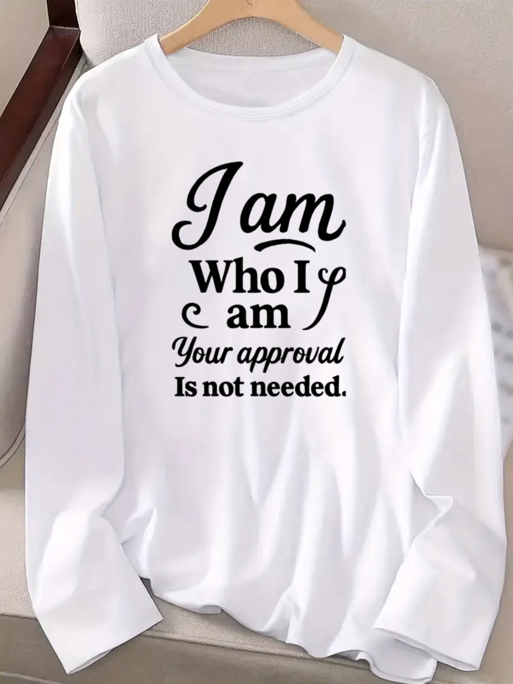Slogan Print Long Sleeve T-Shirt Women Crew Neck Casual Graphic Tee for Travel Work Campus 100% Polyester S-XXL
