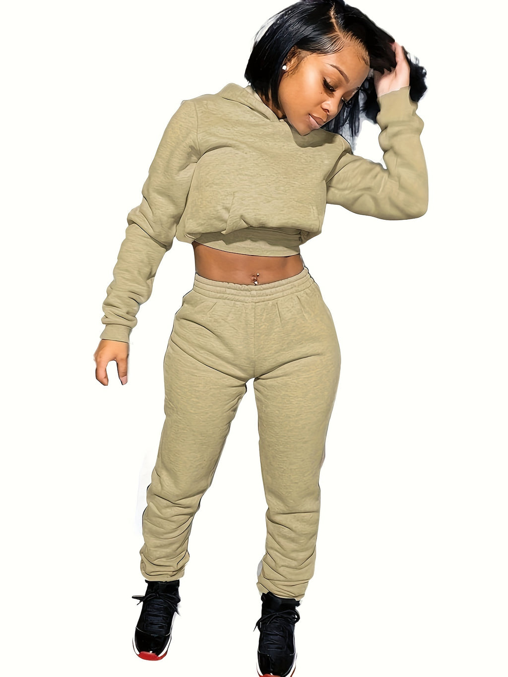 Velvet Tracksuit Set Women Cropped Hoodie Kangaroo Pockets Jogger Sweatpants Solid Color Luxe Autumn Winter Lounge Jogger Set S-XXL