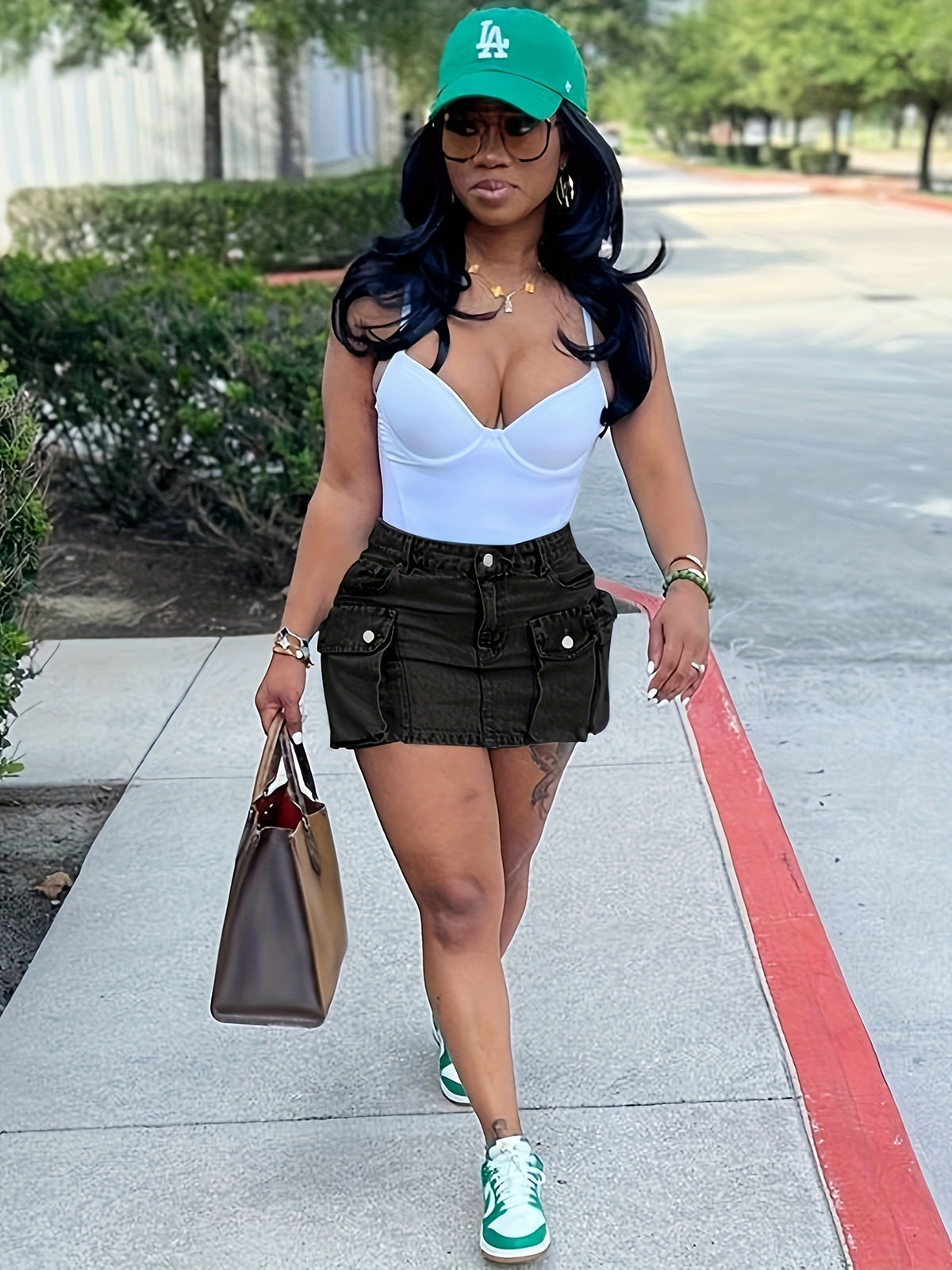 Cute Button Bodycon Low Waist Mini Cargo Denim Skirt Women with Pocket Light Blue Black Dark Blue S-XXL