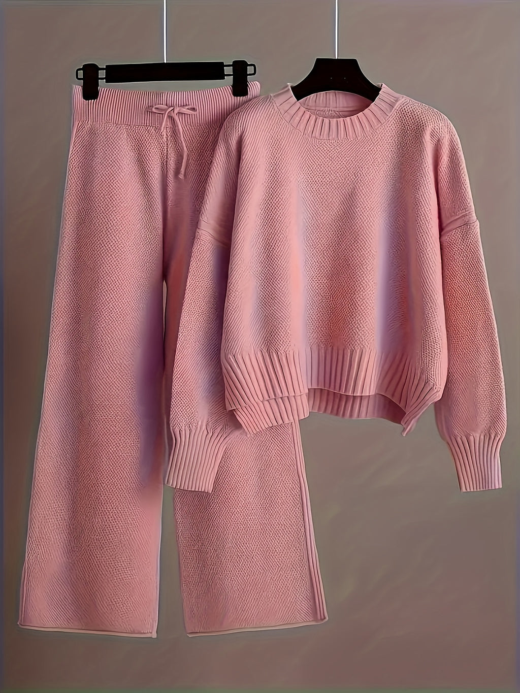 Waffle Texture Two-Piece Set Women Long Sleeve Hoodie High Waist Wide Leg Pants Casual Loose Retro Fall Tracksuit Set S-XXL