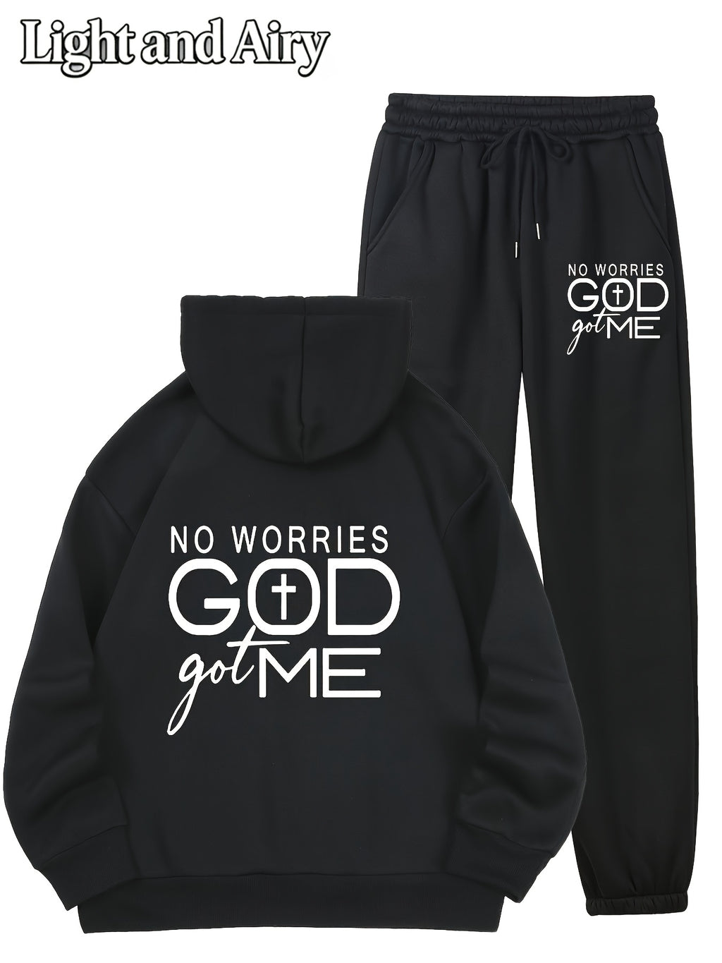 No Worries God Got Me Hoodie and Sweatpants Set Women 2 Piece Christian Jogger Tracksuit - Graphic Print Fall Loungewear Outfit