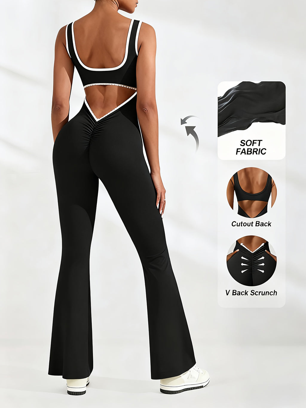 Women's Flare Jumpsuit Square Neck Hollow Out Backless Sexy 2pcs Set Flare Leg One Piece Outfit for Daily Wear Christmas Gift