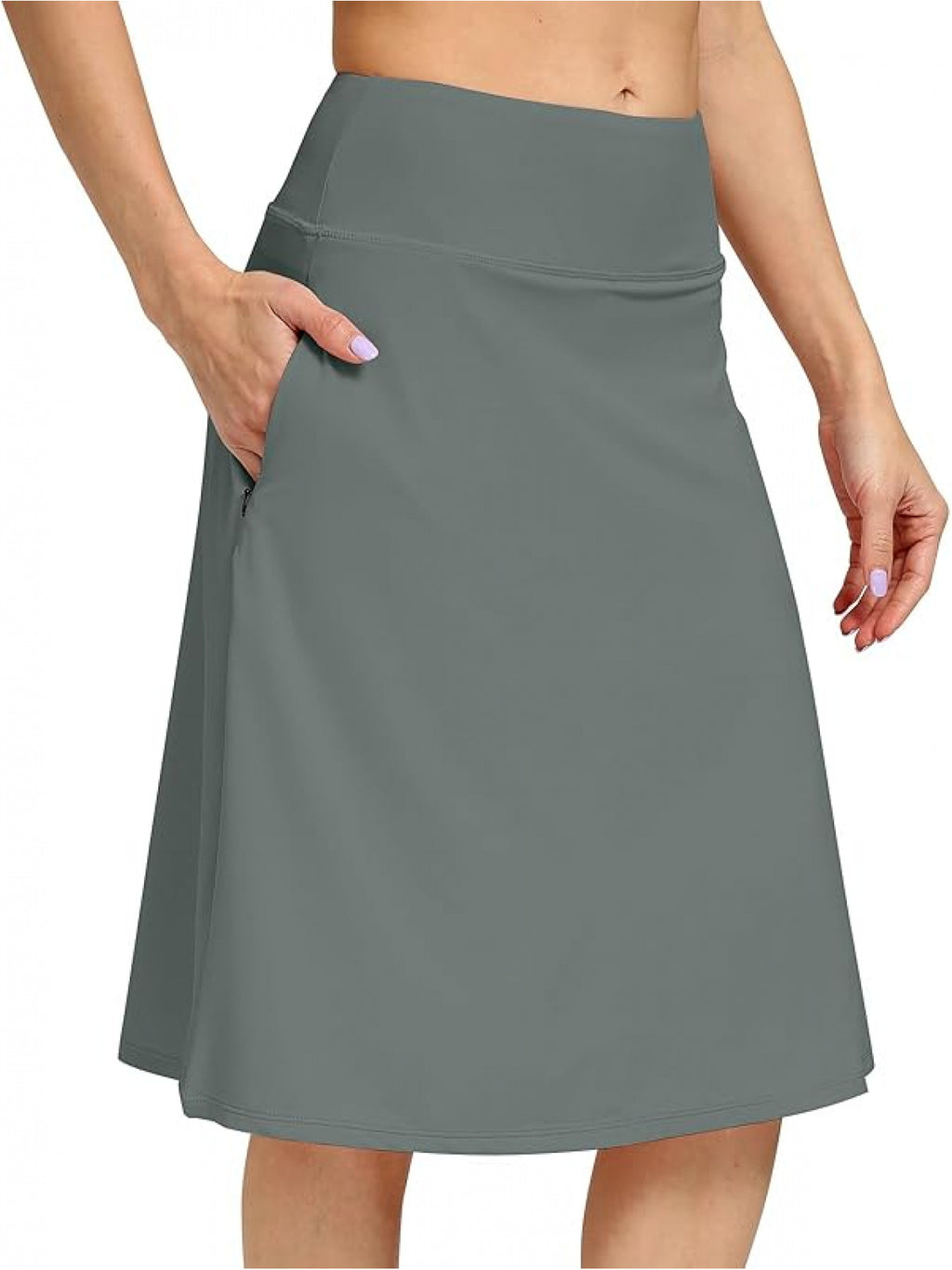Women's Office Midi Skirt Built-in Shorts Hidden Drawstring Zip Pocket Business Casual Skirt with Shorts Lining Versatile Everyday