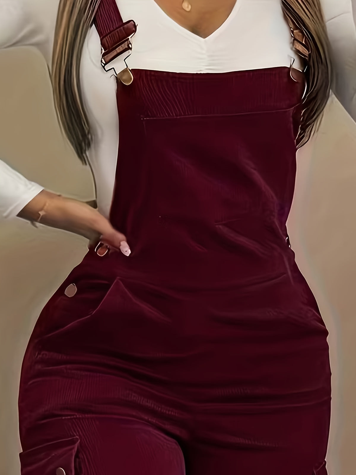 Corduroy Wide Leg Overalls Women Cargo Jumpsuit Belted Waist Collared Neck Casual Work All Season Washable Denim Look