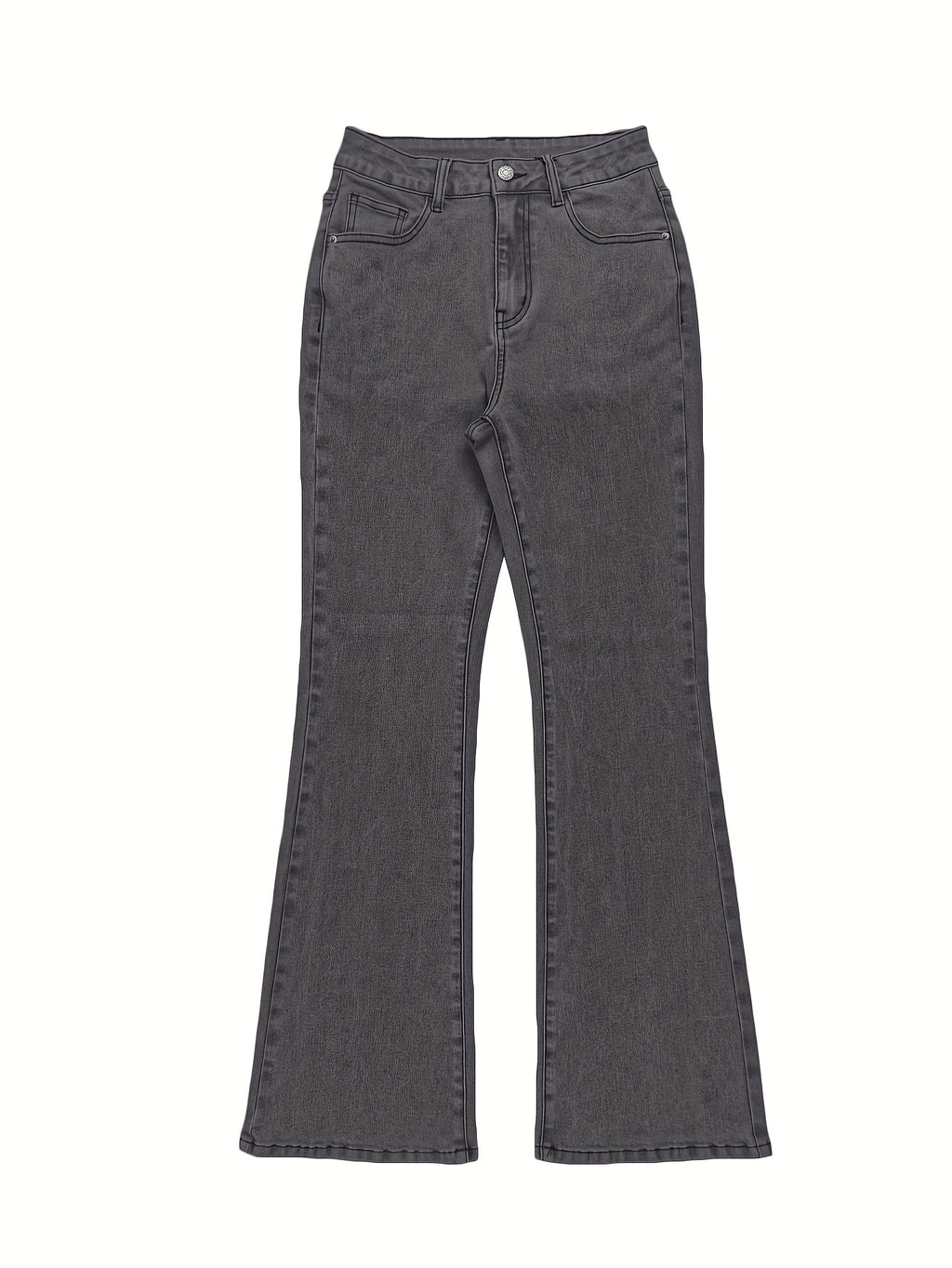 High Waist Stretch Flare Jeans Women Wide Leg Pants with Pockets – Solid Color Street Style, All-Season Comfortable Denim, Machine Washable