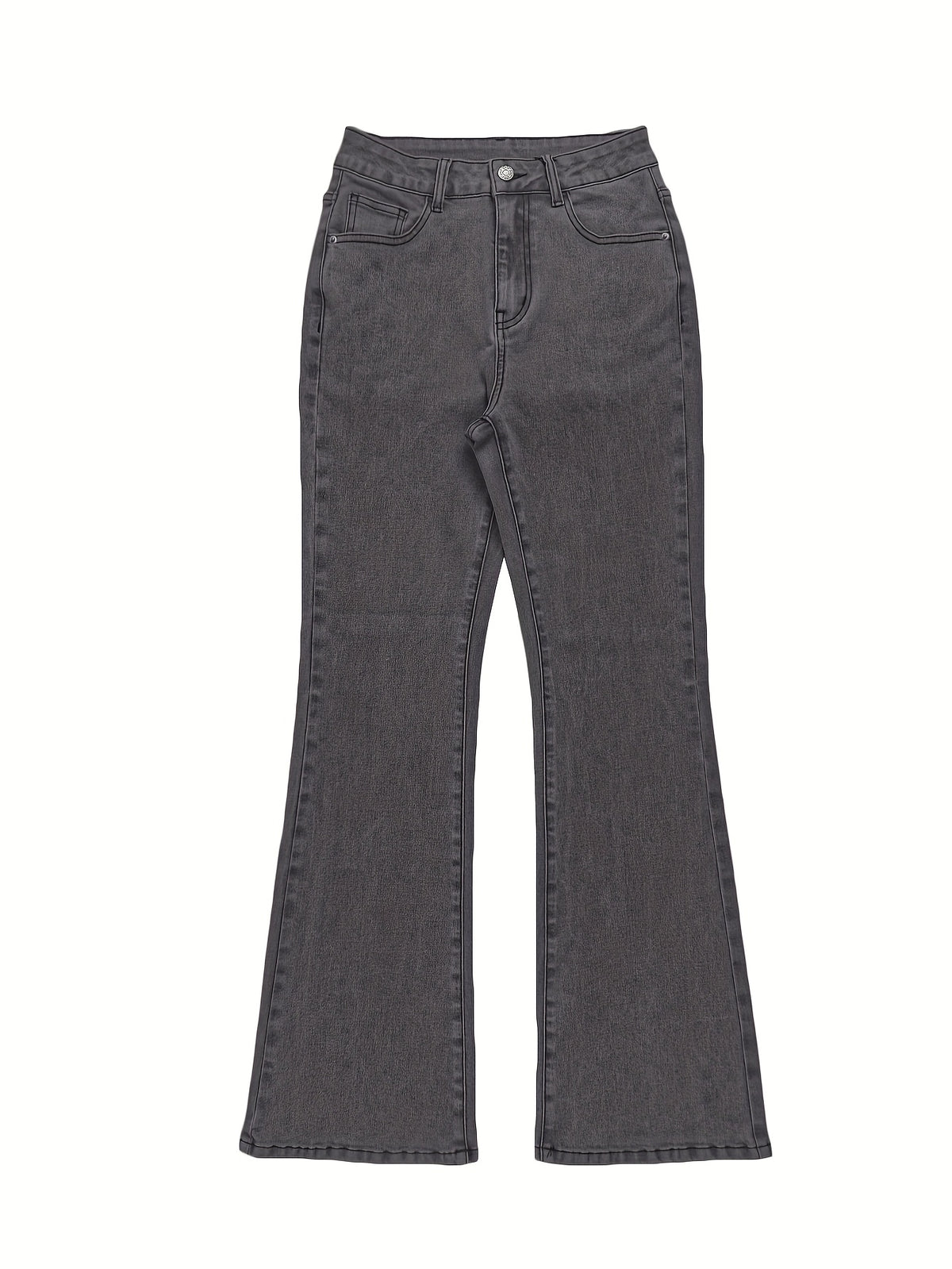 High Waist Stretch Flare Jeans Women Wide Leg Pants with Pockets – Solid Color Street Style, All-Season Comfortable Denim, Machine Washable