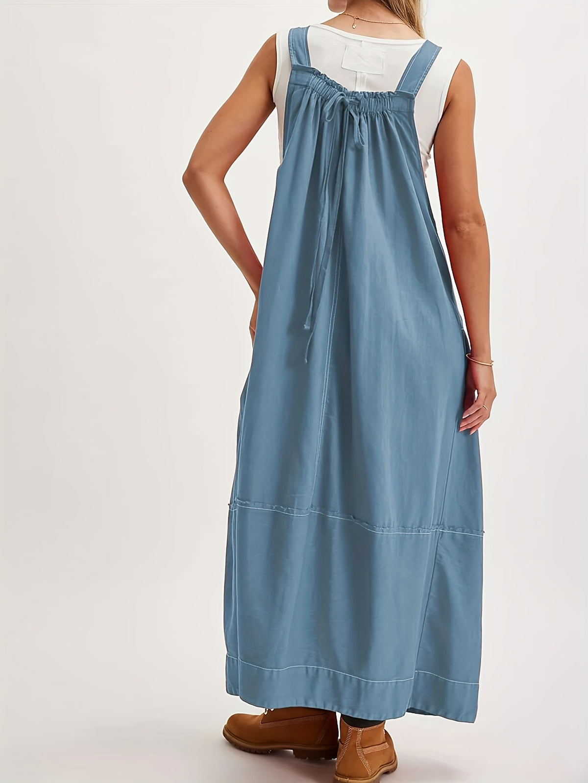 Overall Dress Women Loose Adjustable Strap Midi Length Big Pockets Workwear Casual Bib Jumper Dress Spring Summer S M L XL XXL