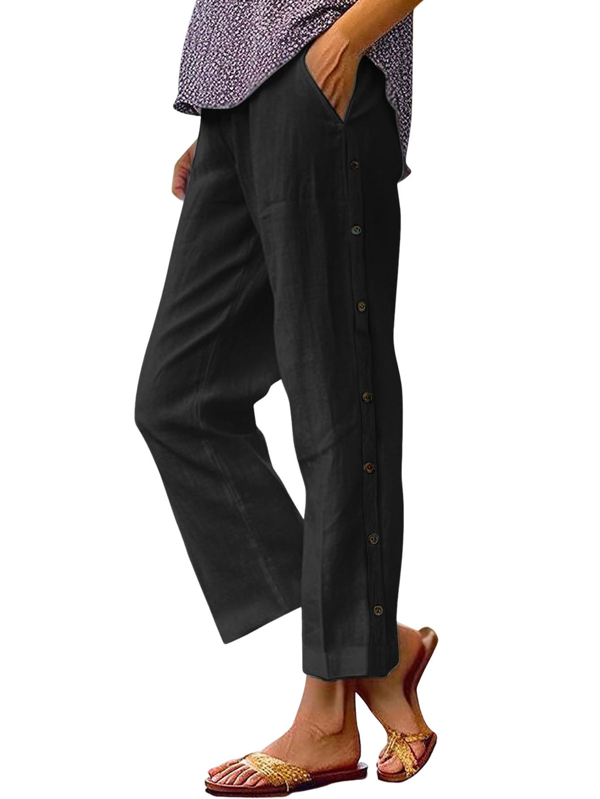 High Waist Straight Leg Cropped Pants Women Loose Casual 3pcs Set Multi-Color S-XXL
