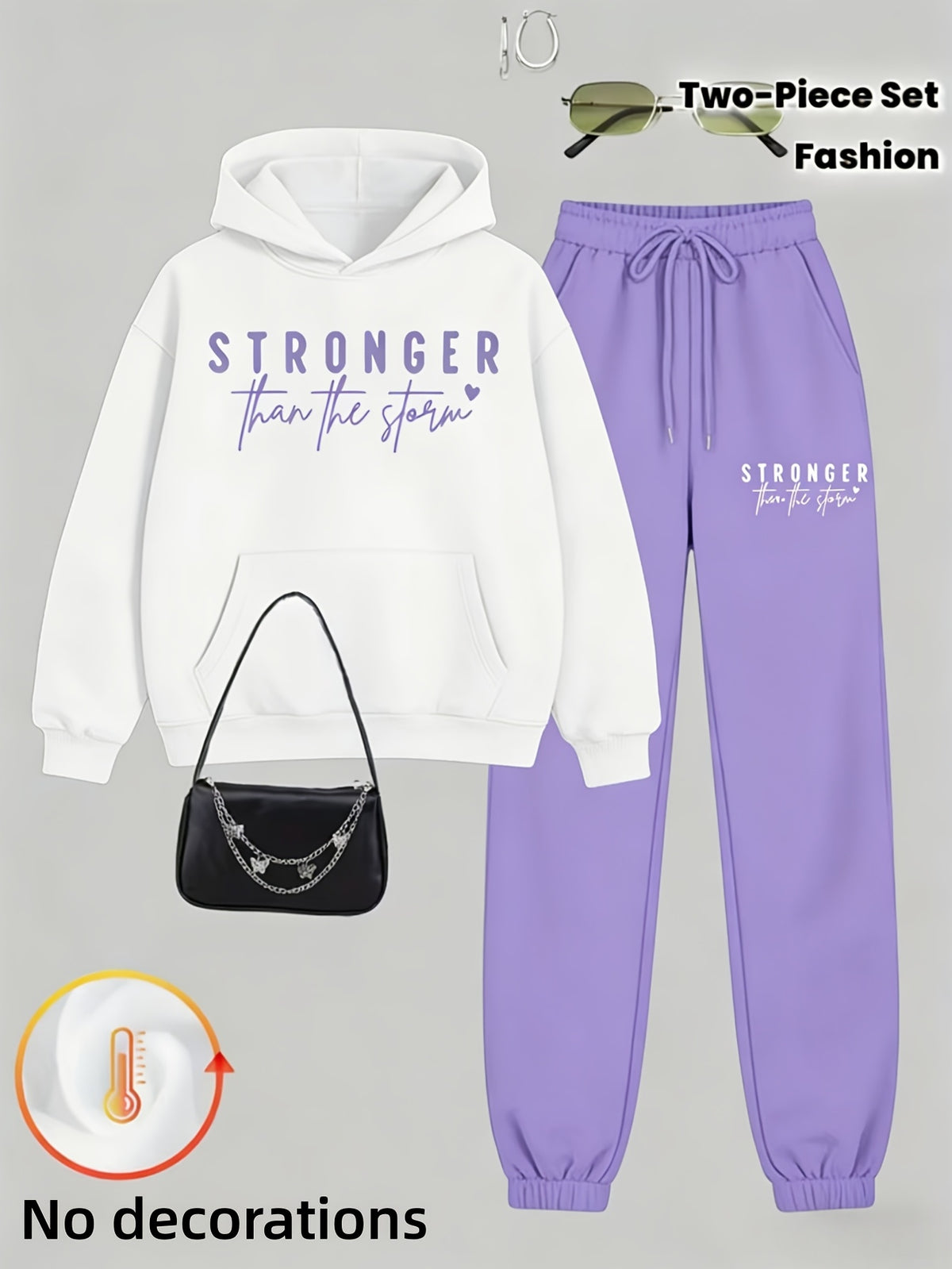 Women Two Piece Hoodie Set Motivational Stronger Than The Storm Cozy Oversized Matching Tracksuit Lounge Outfit Blue Green Purple Brown S-XXL