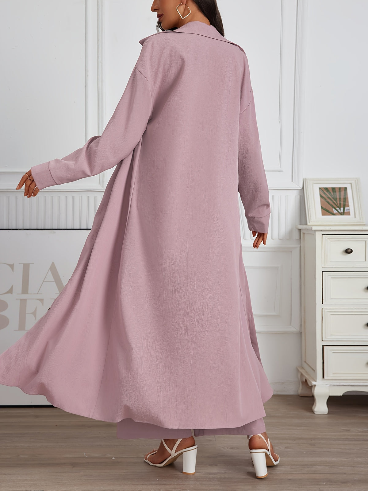 Drop Shoulder Long Shirt Wide Leg Pants 2 Piece Set Women Solid Color Casual Matching Outfit Loose Lounge Streetwear Pink S-XXL