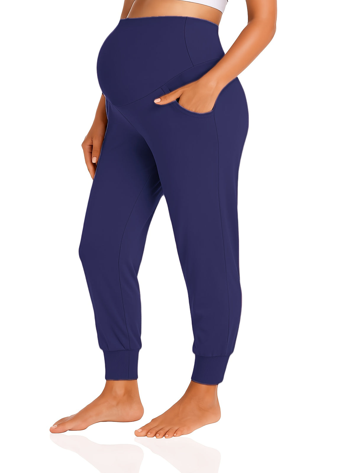 Maternity Pants Women Stretchy Comfortable Lounge Pants High Waist Belly Support Straight Leg Casual Pregnancy Pants with Pockets