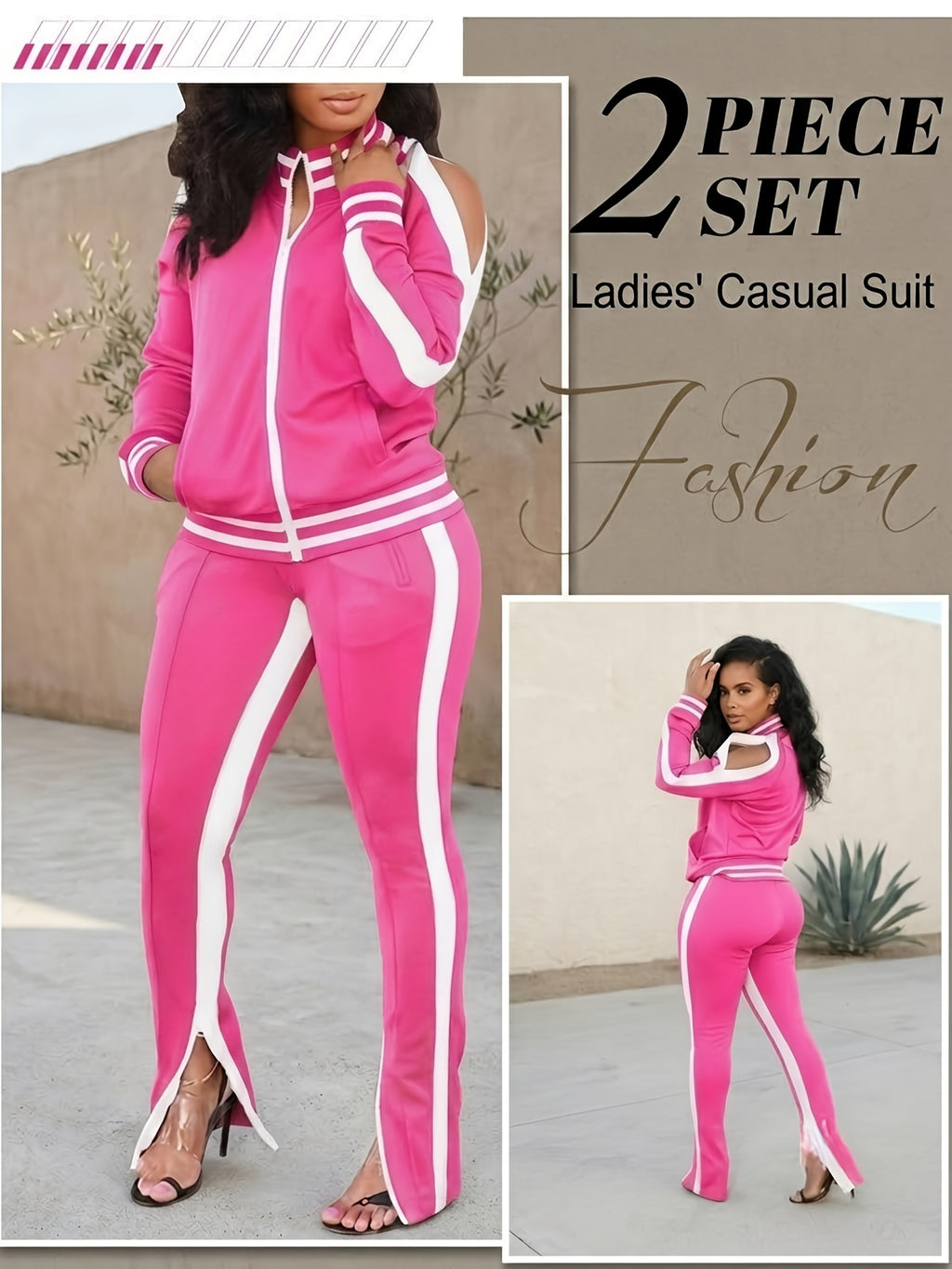 Color Block Off-Shoulder Tracksuit Set for Women – 2-Piece Zip Cuff Sweatshirt & Sweatpants Casual Matching Outfit, Lightweight Breathable Jogger Set