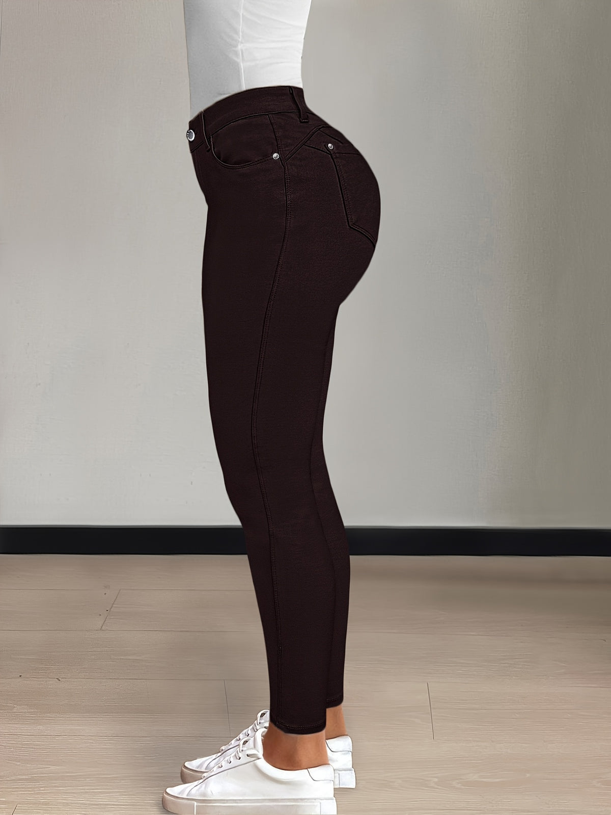 Women's High-Waist Skinny Jeans Stretchy Fabric Multi-Color Long Style Casual Streetwear Button Decor Five Pockets