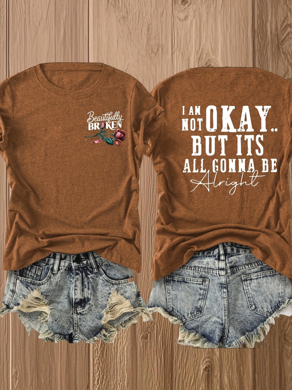 Inspirational Graphic Tee Women Floral Print Double Sided T-Shirt Casual Motivational Blend Top Gift XS-XL