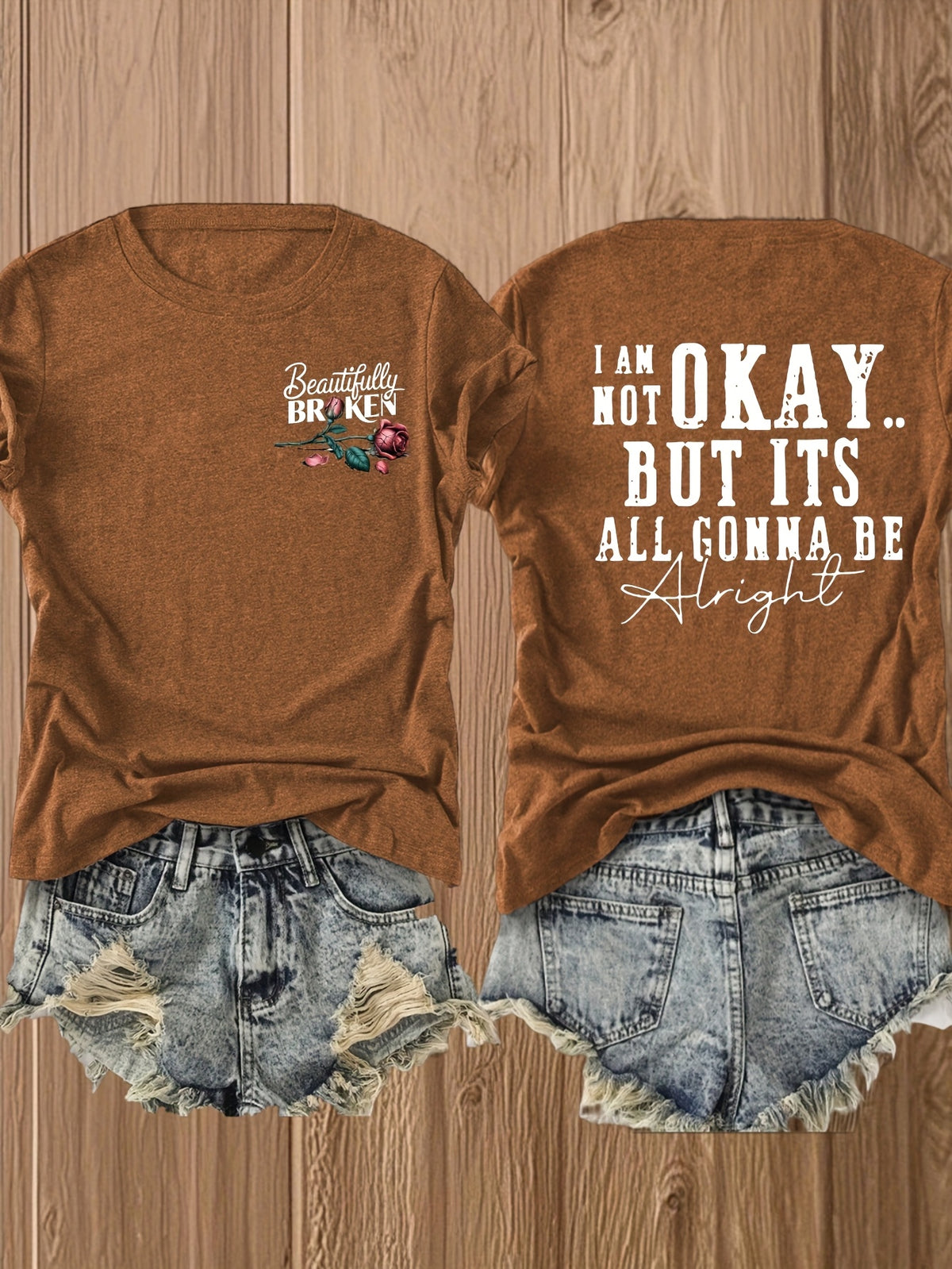 Inspirational Graphic Tee Women Floral Print Double Sided T-Shirt Casual Motivational Blend Top Gift XS-XL