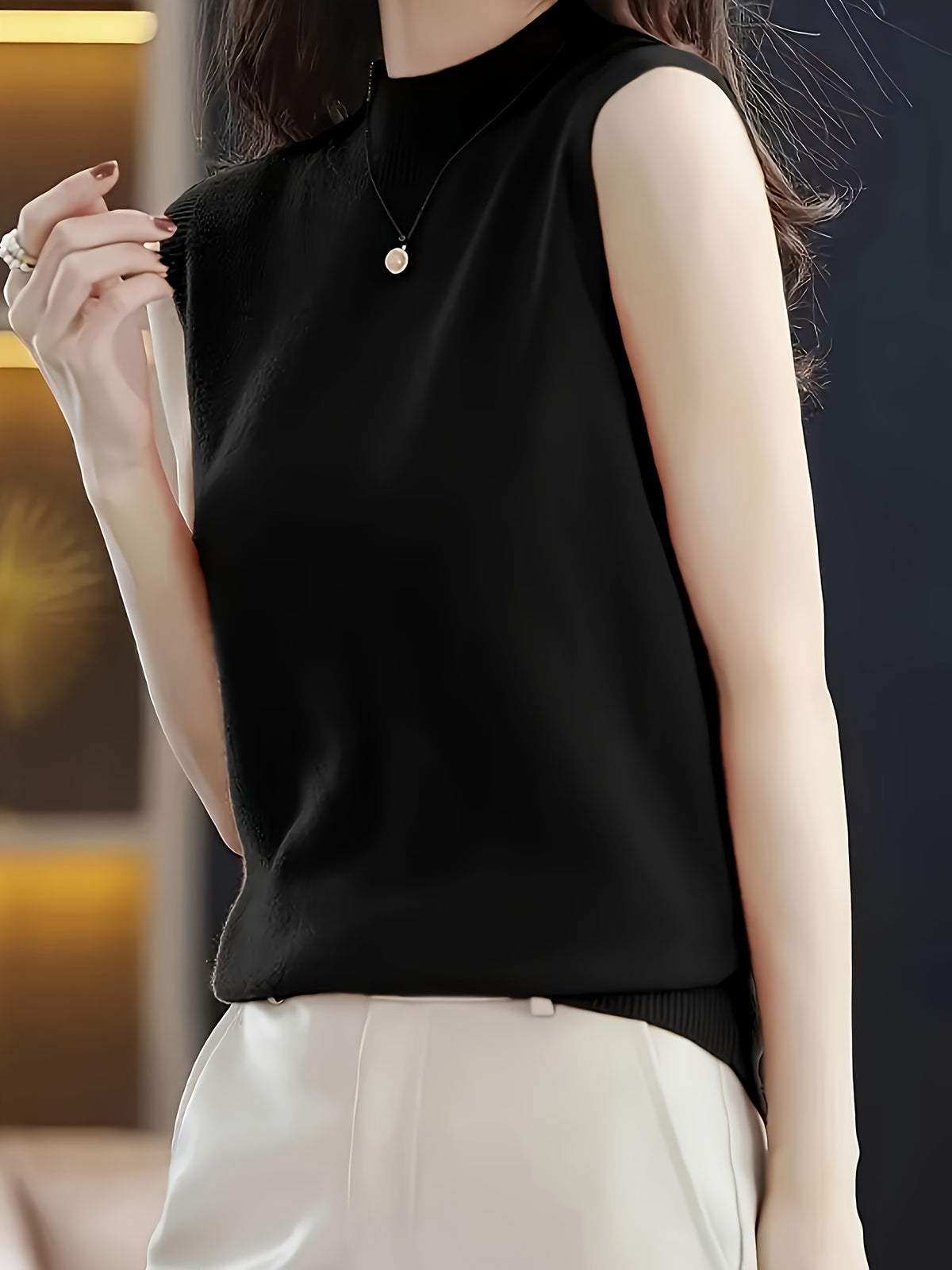 Mock Neck Sleeveless Vest Top Women Slim Fit Solid Color Short Cropped Spring Summer Casual Festive Tank Top for Women