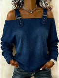 Off-Shoulder Long Sleeve Camisole Top Women Spaghetti Strap Elegant Casual Polyester Daily Vacation Commute Top S-XXXL