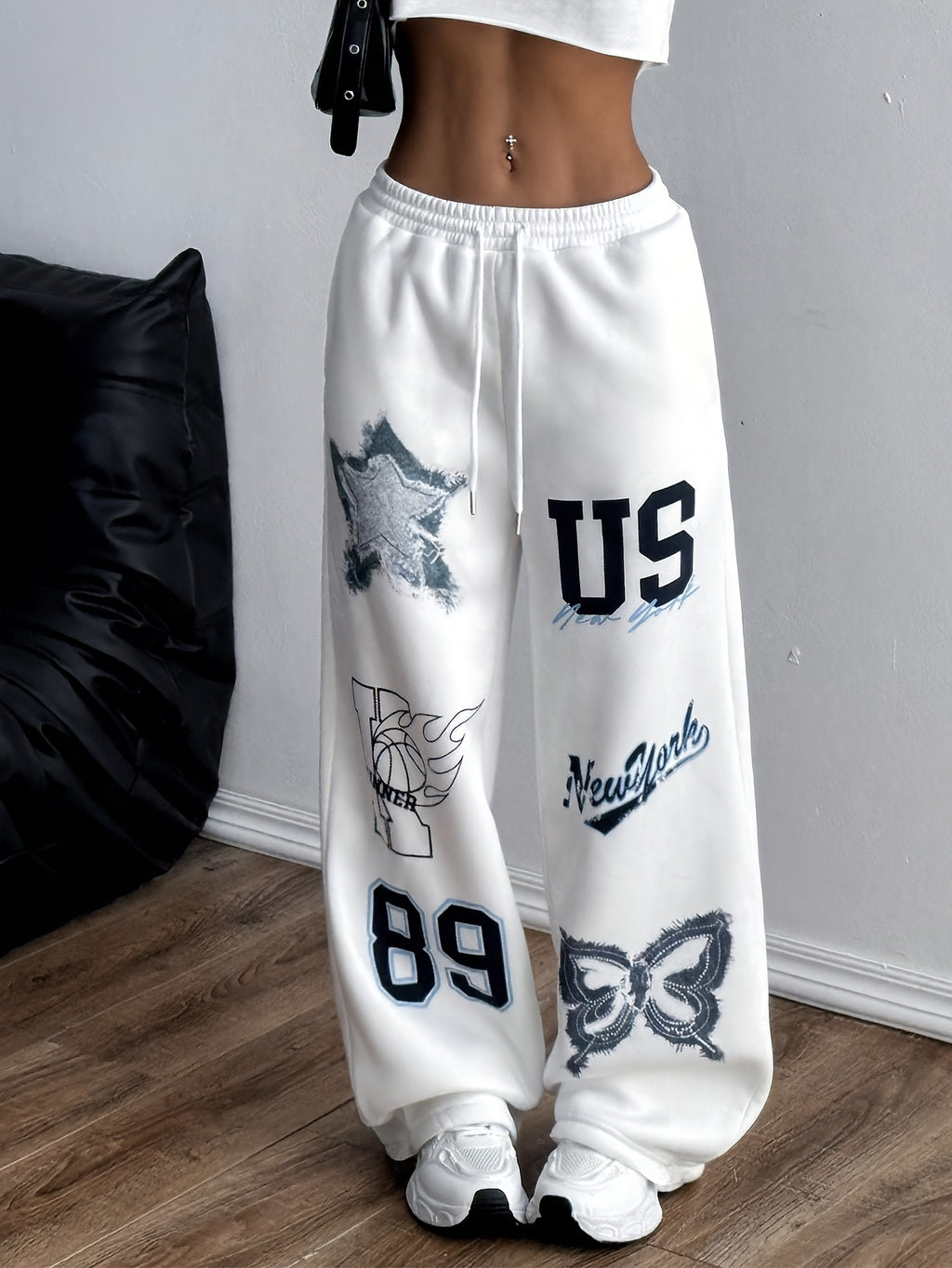 Print Drawstring Pants Women Loose Fit Casual Random Pattern Polyester Stretch Machine Washable Comfortable Everyday Trousers Spring Summer S-XXL