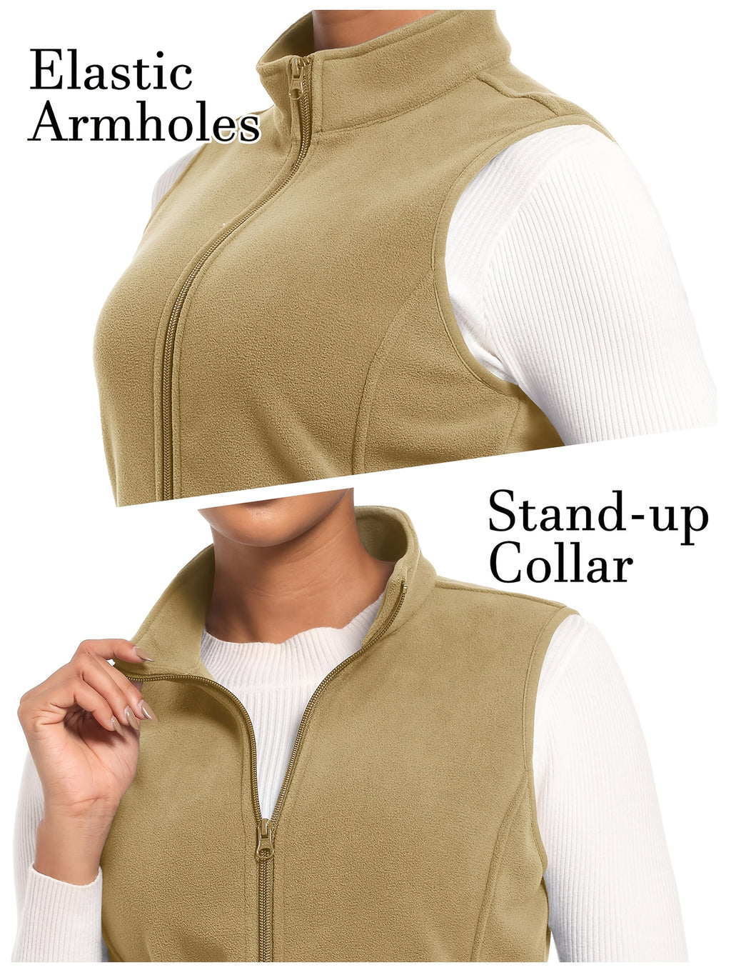 Women's Fleece Zip Vest Lightweight Warm Sleeveless Jacket Stand Collar 4 Pockets Windproof Outdoor Vest S-XXL