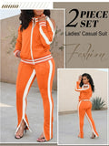Color Block Off-Shoulder Tracksuit Set for Women – 2-Piece Zip Cuff Sweatshirt & Sweatpants Casual Matching Outfit, Lightweight Breathable Jogger Set