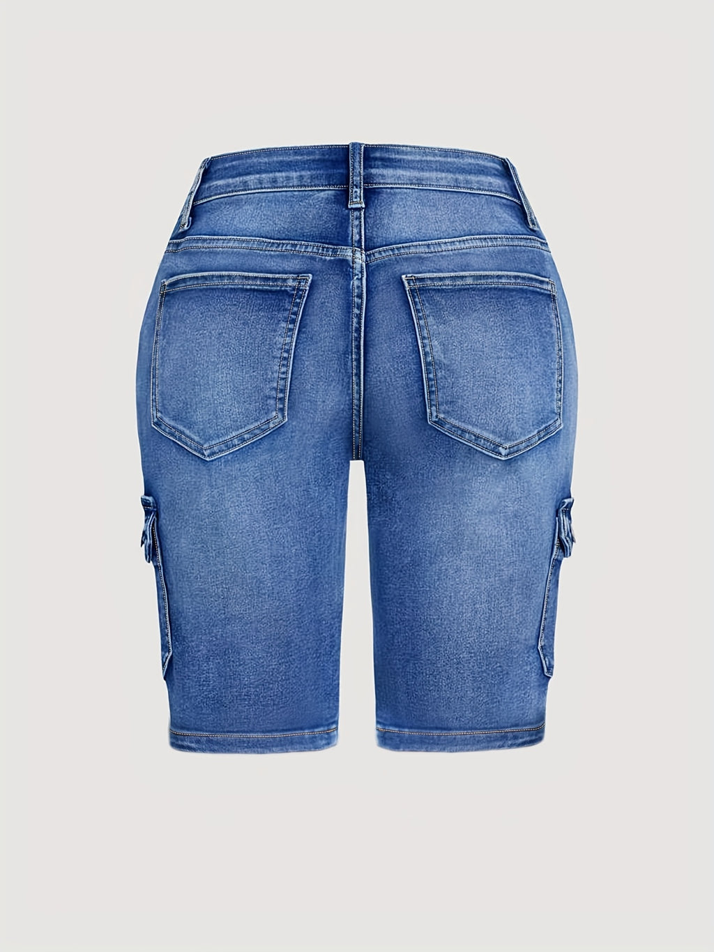 High Waisted Cropped Denim Shorts Women Black Stretchy Multi Pocket Mid Length Street Fashion Summer Travel Jean Shorts Button Closure Machine Washable S-XXL