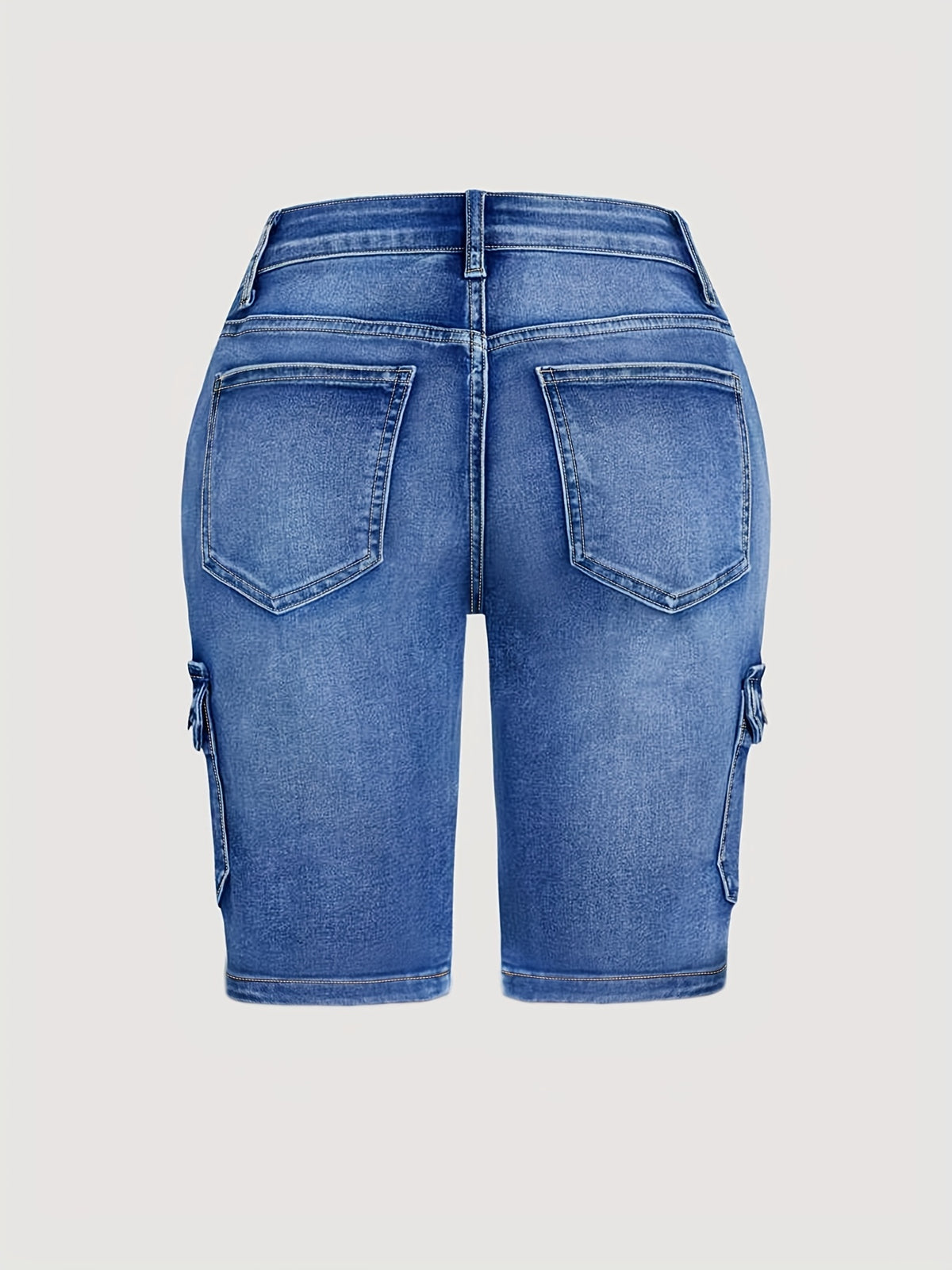 High Waisted Cropped Denim Shorts Women Black Stretchy Multi Pocket Mid Length Street Fashion Summer Travel Jean Shorts Button Closure Machine Washable S-XXL