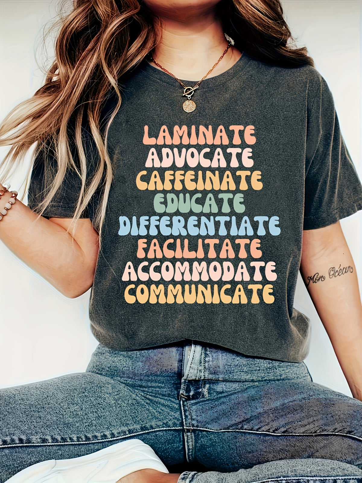 Letter Print Crew Neck T-Shirt for Women - Short Sleeve Lightweight Breathable Casual Graphic Tee 3-Season Everyday Top Multiple Colors